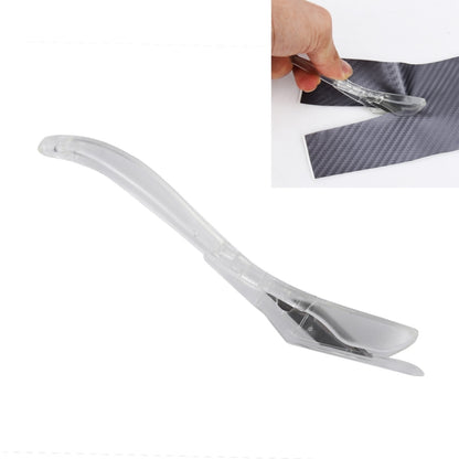 Transparent safety cutter tool for vinyl wrap, curved blade in clear housing