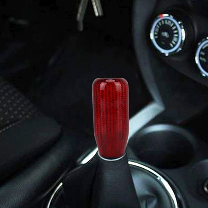 Red carbon-fiber style gear shift knob cover for manual or automatic cars.