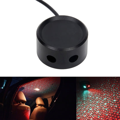 Car roof LED star projector lamp, black cylindrical base with two vent holes and cable