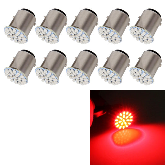 10-pack 1157 BAY15D LED bulbs, 22-LED, red light glow, metal base.