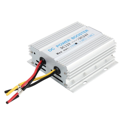 12V to 24V DC power booster converter, silver heatsink, with red/black/yellow leads