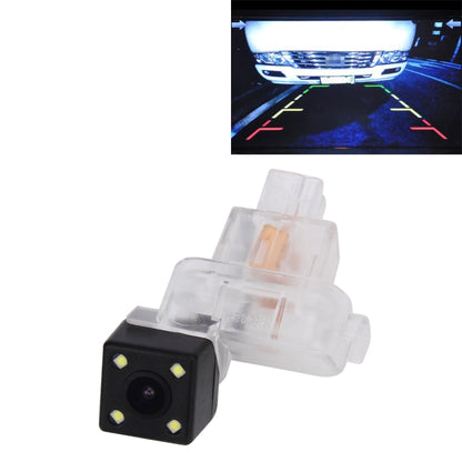 Car rear view backup camera with black square body, clear mount, and 4 LED lights