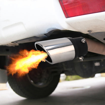 Exhaust tail muffler tip with black clamp, stainless straight outlet, and mesh insert