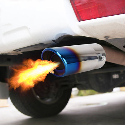 Stainless steel straight exhaust tip with blue iridescent end, clamp-ready