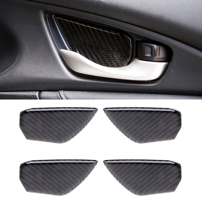 Carbon-fiber inner door handle bowl cover decals, set of four pieces, dark textured finish
