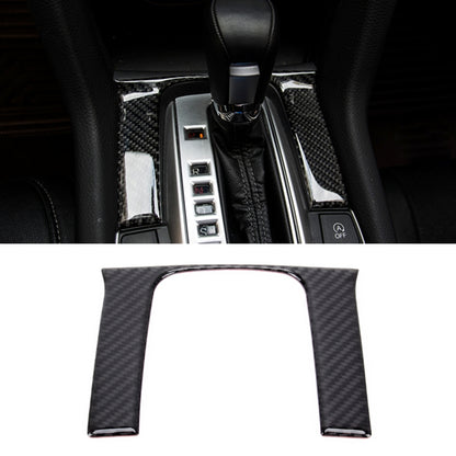 Carbon fiber-style shift gear trim insert with curved silver edge