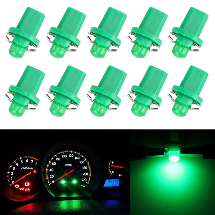 Green B8.5 wedge COB LED bulbs, 10-pack with small plug pins