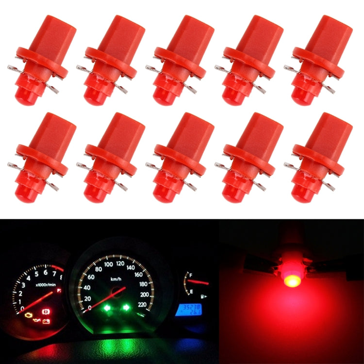 Red B8.5 wedge COB LED bulbs, 10-pack with small plug pins
