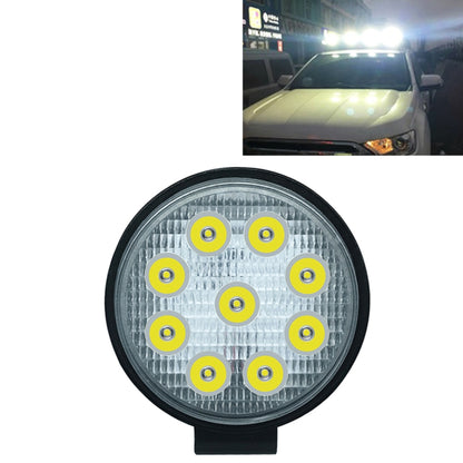 Round waterproof LED work light, black housing with 8 visible white LED chips