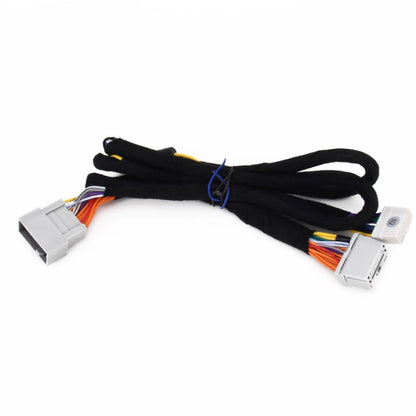 Car stereo wiring harness extension cable with two gray connectors and multicolor leads