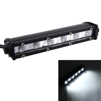 Black LED flood light bar with six round LED lenses and metal mounting ends.