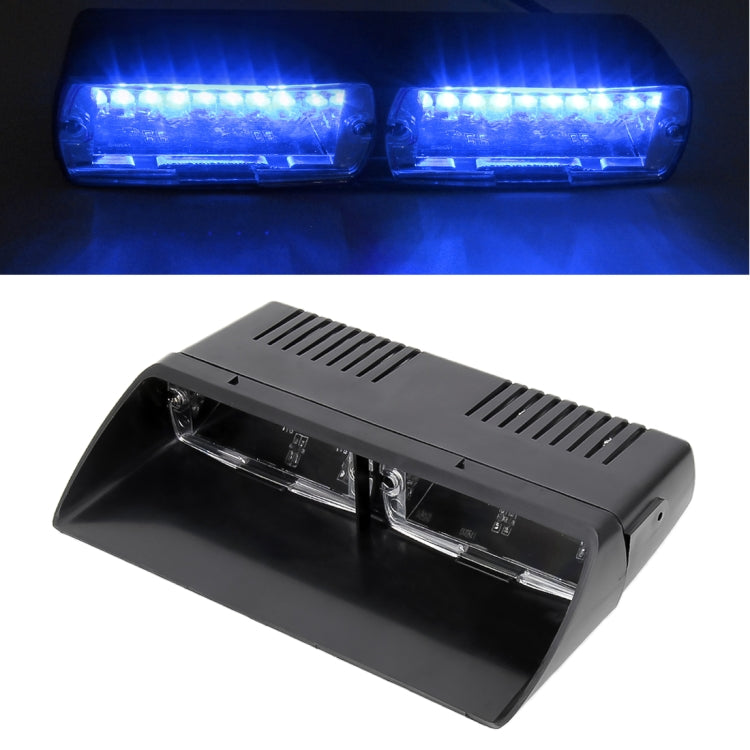 Dual LED windshield warning light bar glowing blue with LED bead array