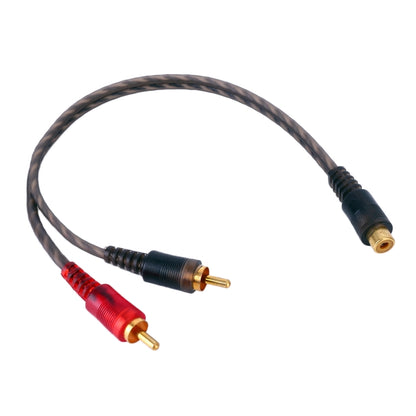 Car AV audio video extension cable with black and red RCA connectors, 26cm