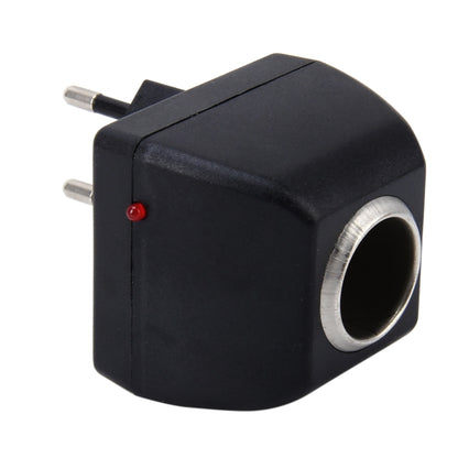 Black vehicle power converter with EU plug pins and 12V cigarette lighter socket