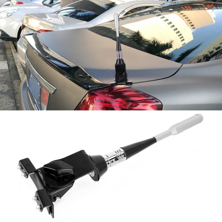 Car roof modified antenna with silver-gray rod and black base clamp