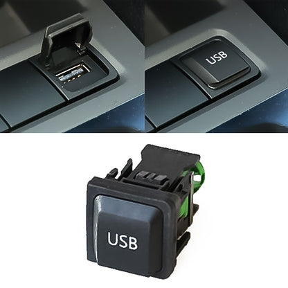 Black dashboard USB switch plug with USB label and open socket