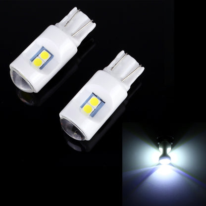 Pair of white T10 LED projector bulbs with dual yellow SMD chips
