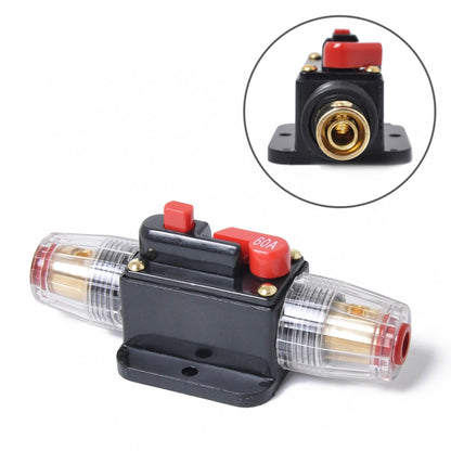 60A DC car inline fuse holder with red reset button and brass terminal