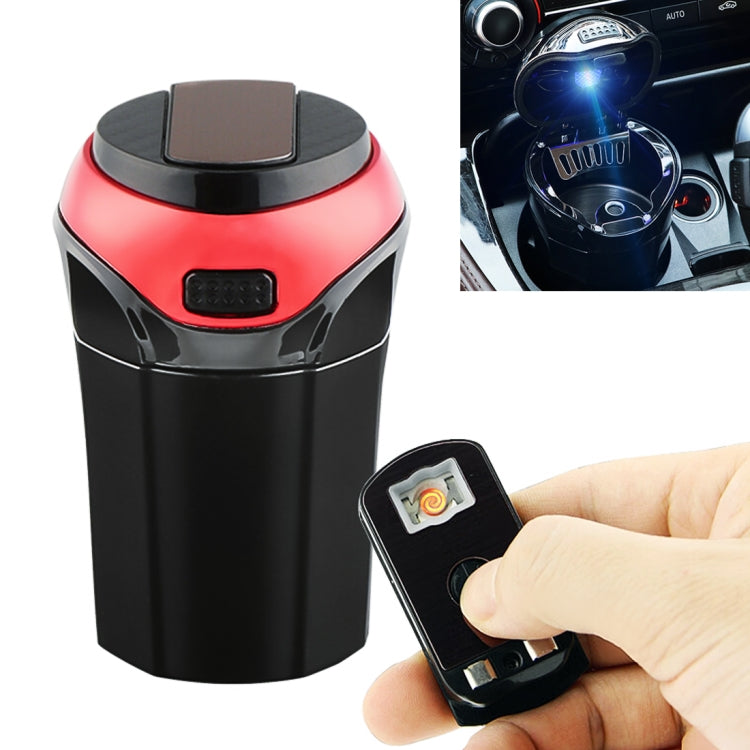Red car 2-in-1 detachable lighter and ashtray bin with flip cover and hand holding