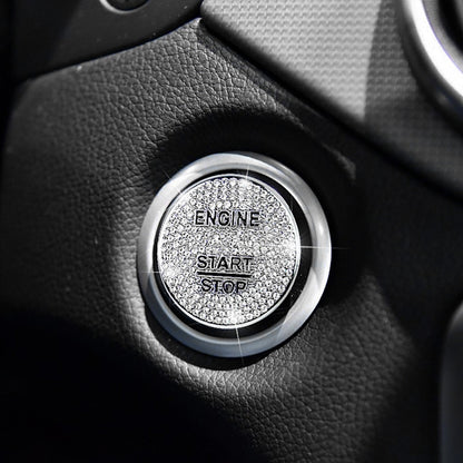 Round engine start/stop button cover trim with silver rhinestone surround