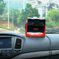 Portable vehicle cooling fan side view with black body and orange trim, vented grille
