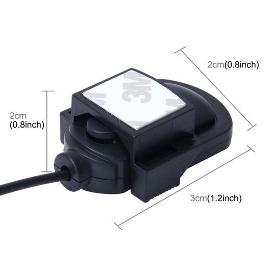 Compact car audio microphone with sticker-style mount and protective black housing