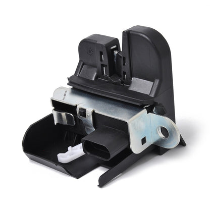 Black trunk lock actuator with metal mounting plate and electrical connector