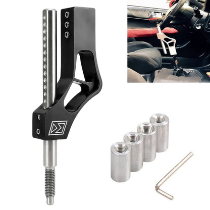 Adjustable gear shifter extension lever with black handle and silver threaded rod
