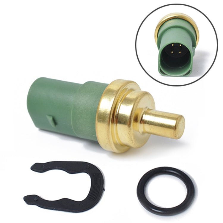 Coolant temperature sensor with green connector, gold metal body, gasket and O-ring