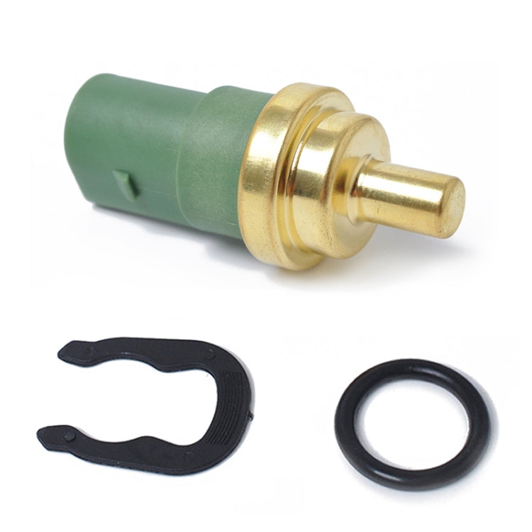 Coolant temperature sensor with green connector, gold metal housing, gasket and O-ring