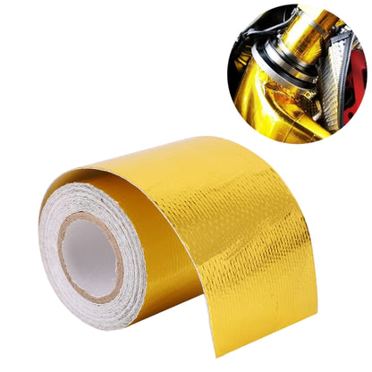Gold exhaust heat shield wrap roll with silver backing tape and curved free edge