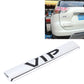 Silver VIP 3D metal car sticker with raised VIP letters, close-up