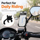 Black rear-view mirror phone mount on handlebars with adjustable cradle for secure viewing