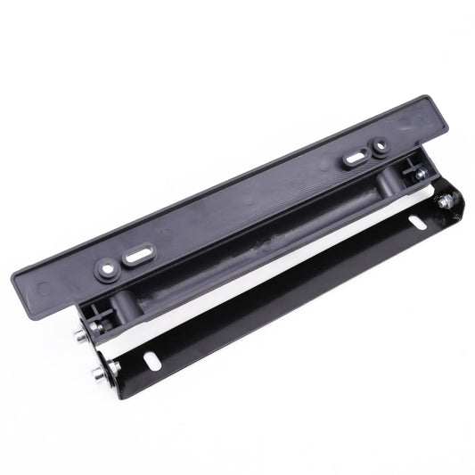 Adjustable license plate holder frame with mounting arms and mounting holes