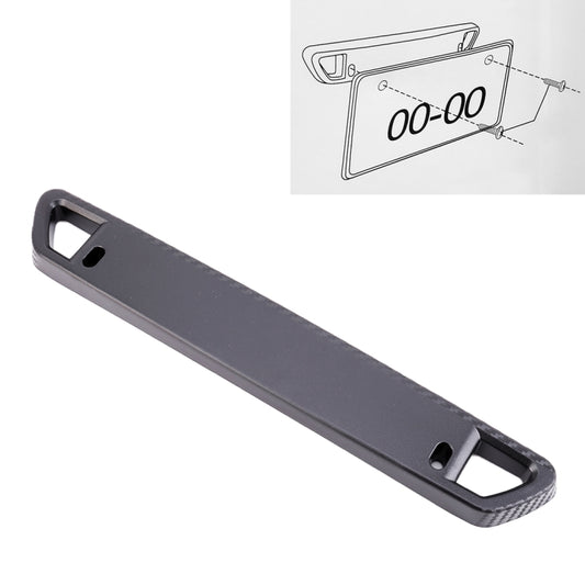 Universal license plate frame holder, dark carbon-fiber look with two side slots