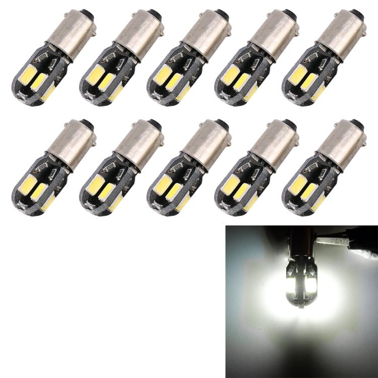 Ten BA9S LED bulbs with silver housing and dual yellow SMD chips, compact dome style