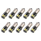 Ten BA9S LED bulbs lined up, silver bases with dual yellow SMD LED chips
