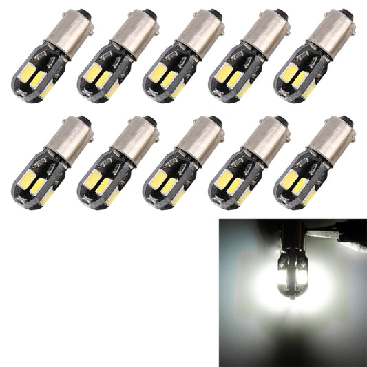 Ten BA9S LED bulbs with silver housing and dual yellow SMD chips, compact dome style
