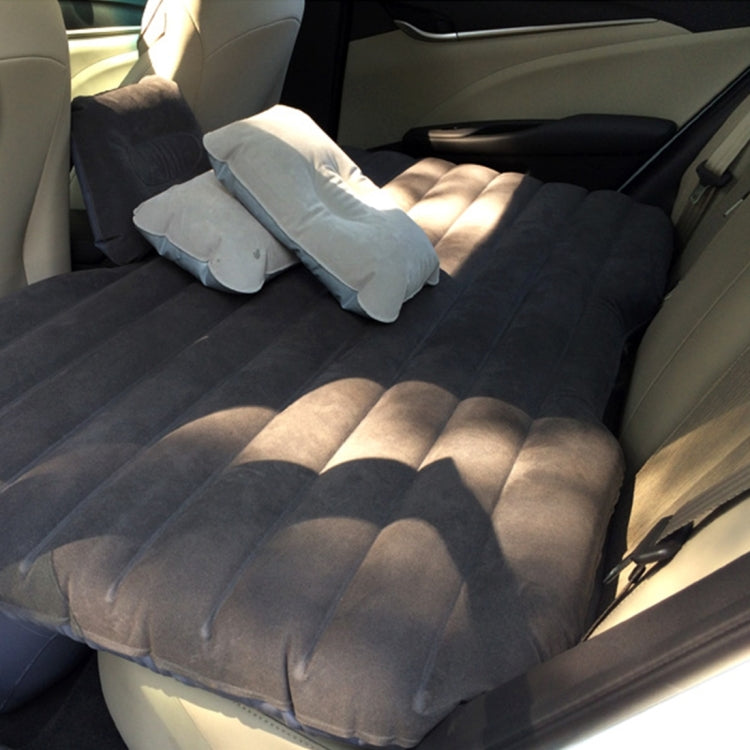 Black inflatable car air mattress for SUV back seat, quilted top with built-in pillow