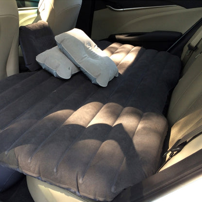 Black inflatable car air mattress for SUV back seat, quilted top with built-in pillow