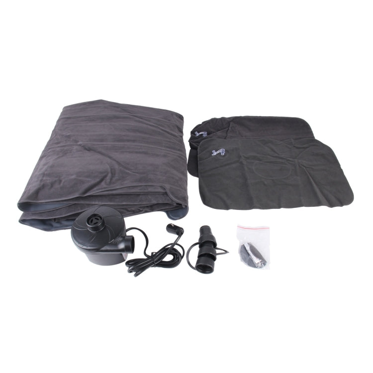 Car inflatable mattress set with pump, hoses, and storage covers, black and gray-blue