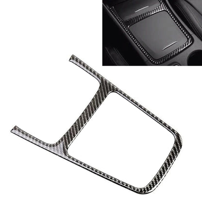 Black carbon-fiber central control panel frame sticker with display cutout