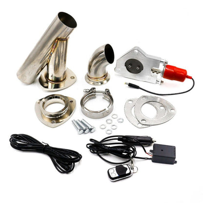 Stainless steel exhaust valve pipe set with remote controller, gaskets, bolts, and wiring