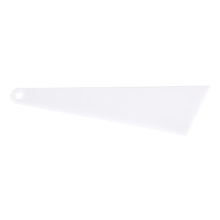 Window film squeegee scraper tool, white triangular handle with circular hole