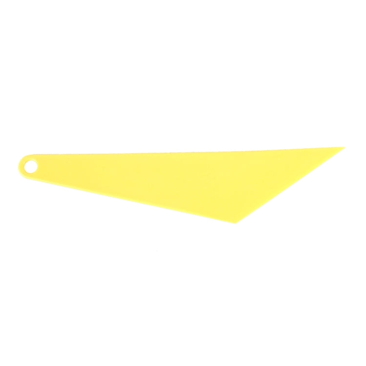 Yellow window film squeegee scraper tool with circular hand hole and pointed edge