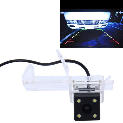 Rear view backup camera with clear housing, black body, and four LED lights