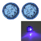Car door anti-collision warning strobe lights, two blue round lenses with purple glow
