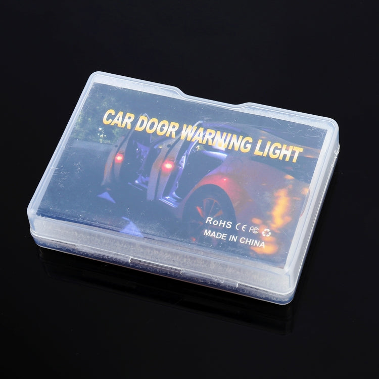 Clear package for car door warning light, showing label and LED unit inside