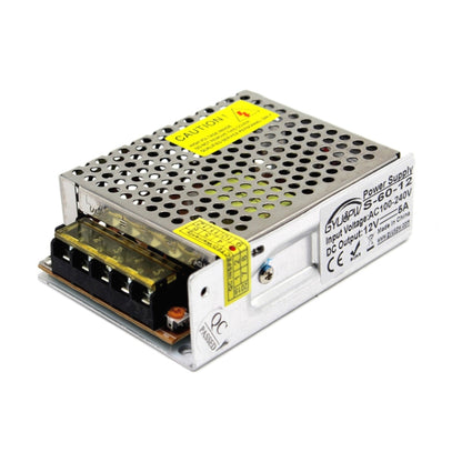 60W AC to DC 12V power inverter with vented metal casing and warning label