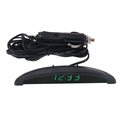 Car LED digital thermometer clock with green LED display and cable sensor probe